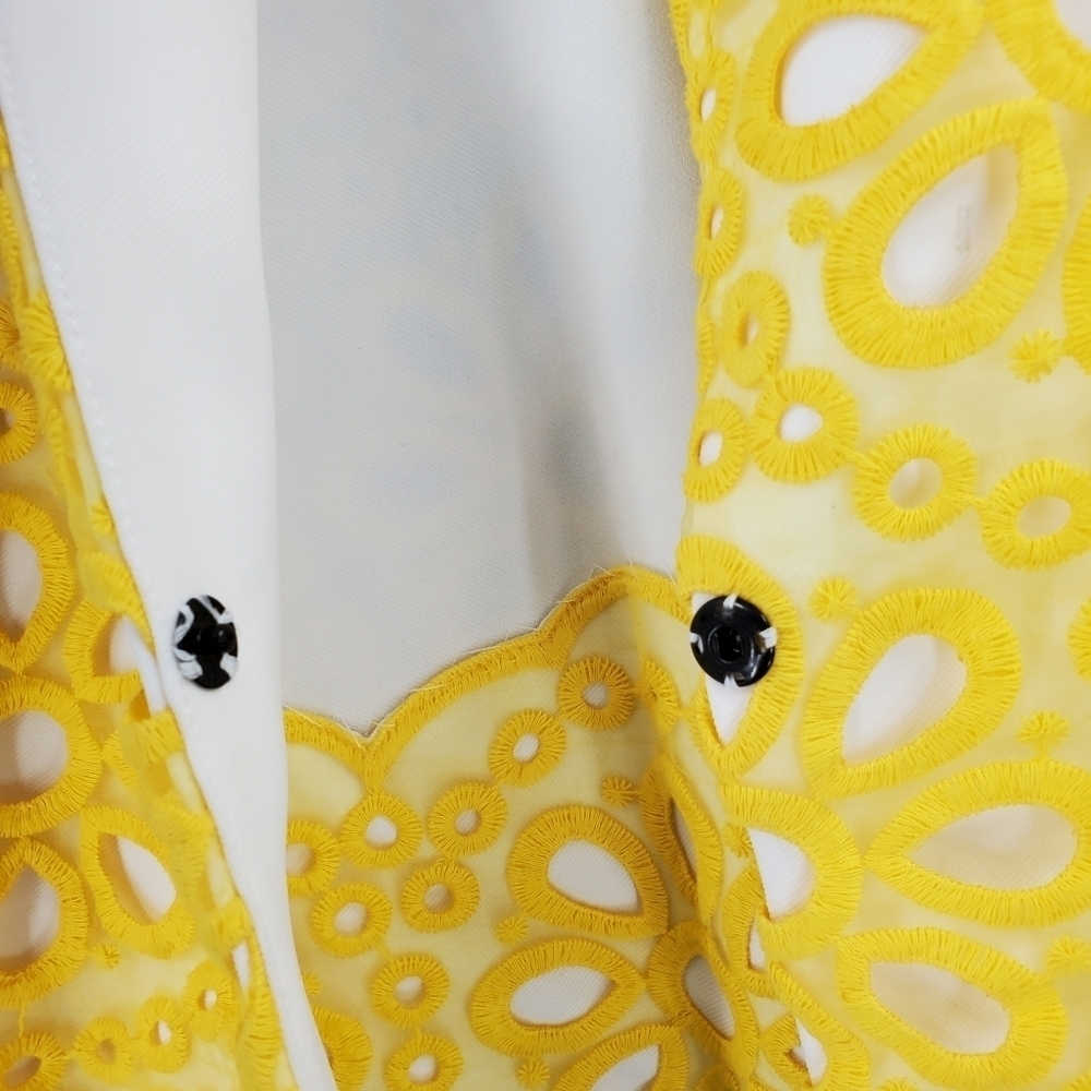 TS white retro jacket yellow crochet overlay 6 - Picture 13 of 15